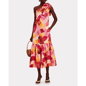 Farm Rio Patch Twirl One-Shoulder Ruffle Dress Women's Size Medium